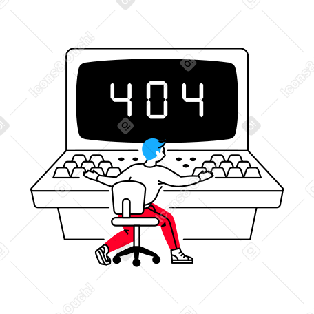 Uomo che riceve un messaggio di errore 404 sullo schermo PNG, SVG