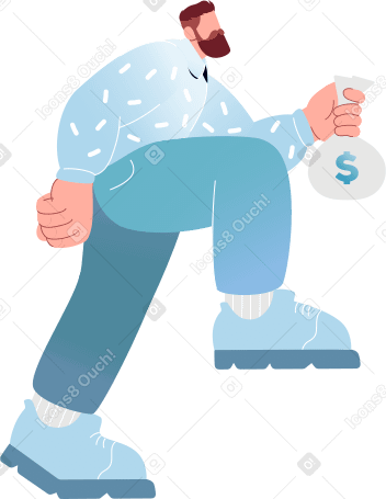 мужчина залезает наверх с сумкой долларов в PNG, SVG