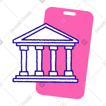 Online banking with building and smartphone PNG, SVG