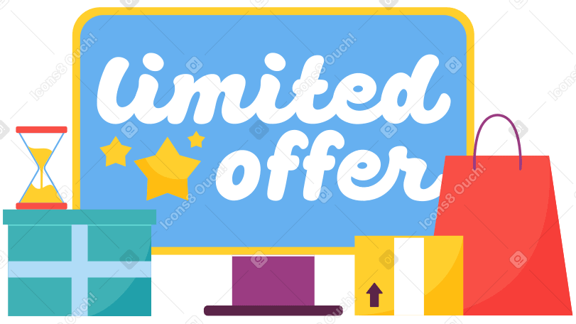 Lettering Limited Offer with gift boxes and bag text PNG, SVG