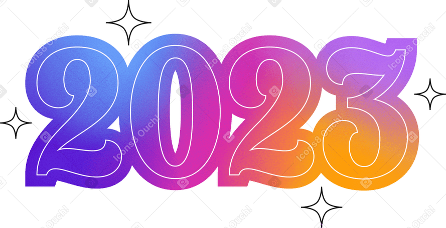 Schriftzug 2023 mit farbverlauf und sternentext PNG, SVG