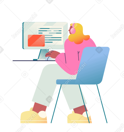 Woman is working at a computer Illustration in PNG, SVG