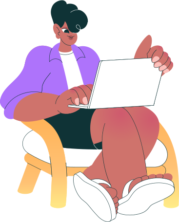 guy sitting on a chair with a laptop PNG, SVG