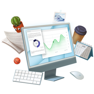 Workspace with analytics on computer PNG, SVG