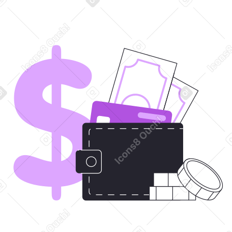 Billetes de un dólar y tarjeta de crédito en billetera PNG, SVG