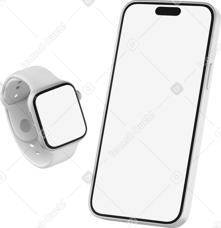 3D smart watch with phone Illustration in PNG, SVG
