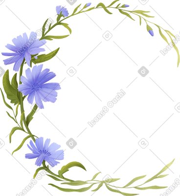 Flowers of blue cornflowers collected in a wreath in a semicircular frame PNG, SVG