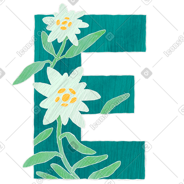 带雪绒花花的大号绿色字母 e PNG, SVG