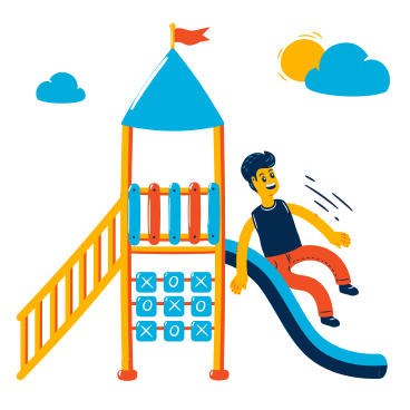 Man going down a playground slide PNG, SVG