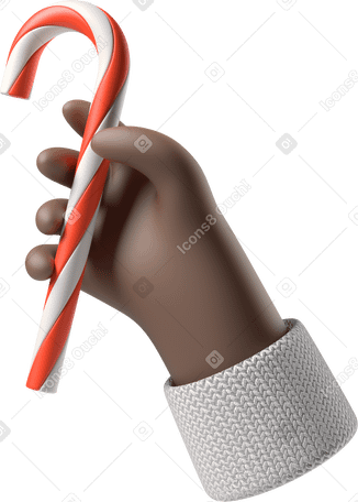 3D Black skin hand holding a Christmas candy cane PNG, SVG