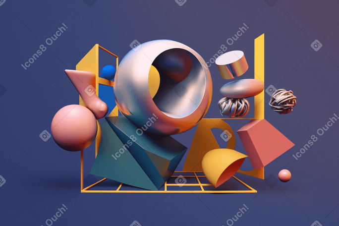 3D abstract geometric composition background Illustration in PNG, SVG