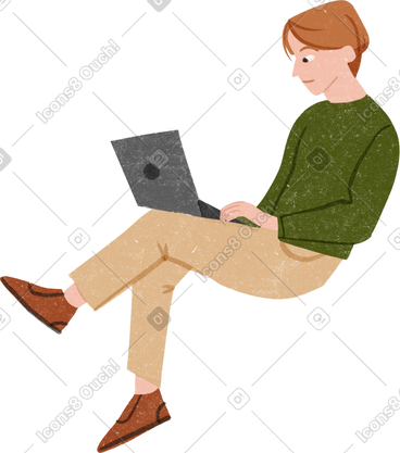 Person sitting with a laptop PNG, SVG