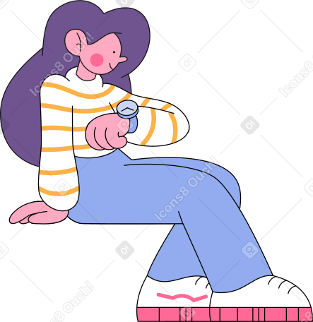 girl in striped sweatshirt looking at her watch PNG, SVG