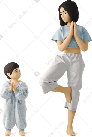3D woman and child doing yoga PNG、SVG