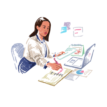 Молодая женщина планирует свой рабочий день в PNG, SVG