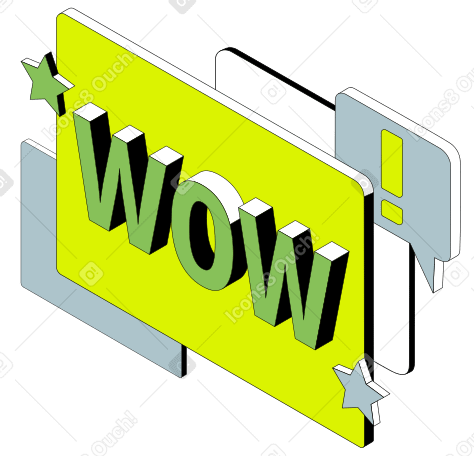 Schriftzug wow! mit ausrufezeichen und sternentext PNG, SVG