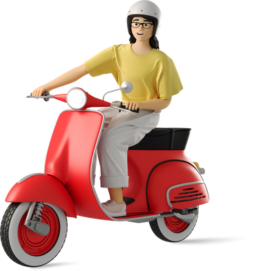 young woman on a moped PNG、SVG
