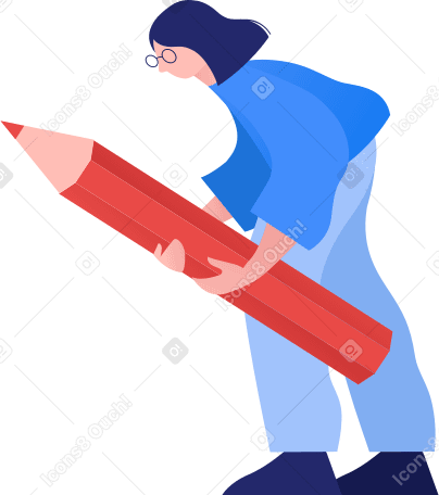 girl holding a pencil and bending over Illustration in PNG, SVG