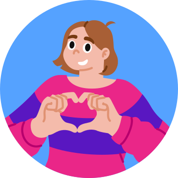 双手绕圈显示心脏迹象的女人动态插图，格式有GIF、Lottie (JSON)、AE