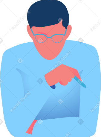 man with glasses leaning over PNG, SVG