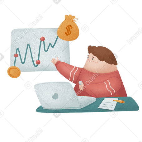 Man showing a graph of investment growth Illustration in PNG, SVG