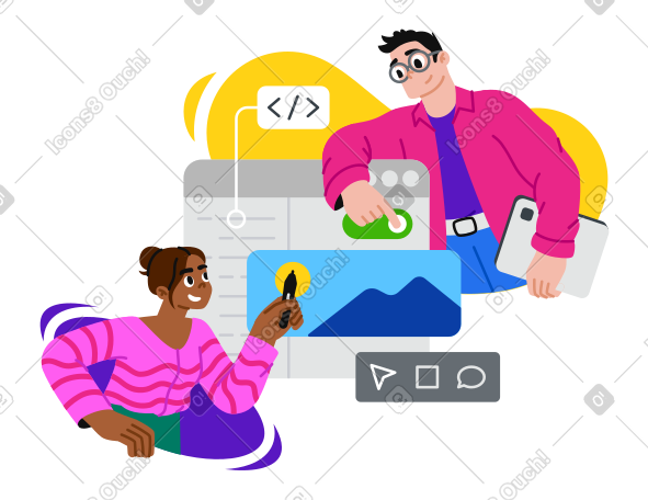 男人和女人合作进行网站设计 PNG, SVG