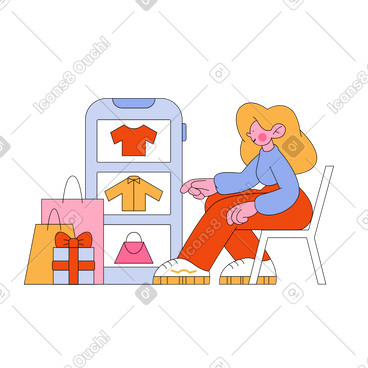 Woman shopping for clothes online动态插图，格式有GIF、Lottie (JSON)、AE