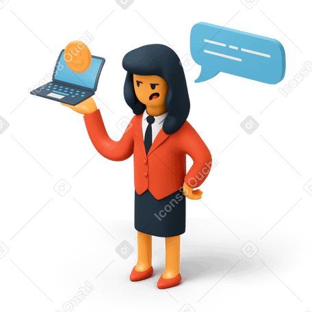 3D Woman holding laptop with bitcoin on screen Illustration in PNG, SVG