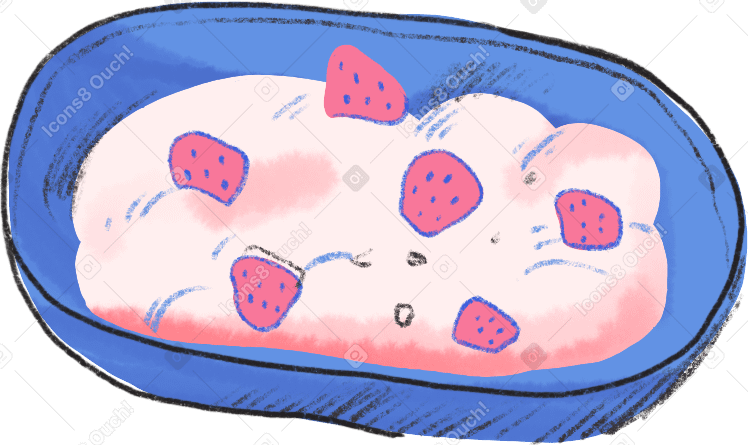 porridge with strawberries in a blue plate PNG, SVG