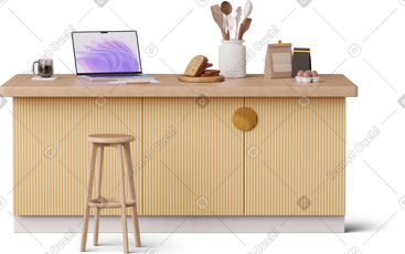 Front view of workspace on the kitchen island PNG, SVG