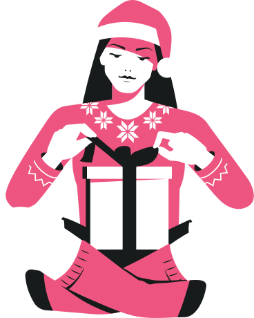 Girl wrapping a gift PNG, SVG