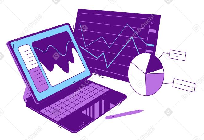 Analytics e gráficos na tela do laptop PNG, SVG