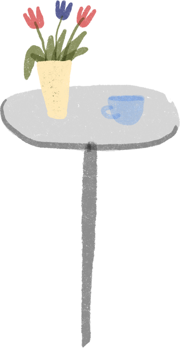 Gray table with flowers and a cup PNG, SVG
