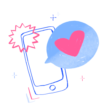 Téléphone portable avec coeur dans une bulle de dialogue PNG, SVG