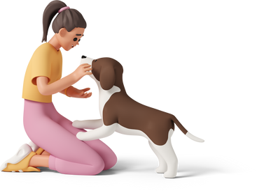 young woman sitting on ground and petting dog PNG, SVG
