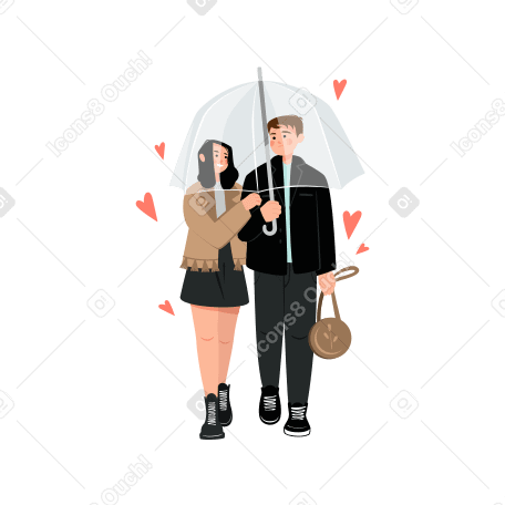 Lovers walking under an umbrella PNG, SVG