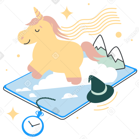 Magical unicorn and fantasy land on iPad PNG, SVG