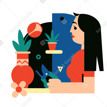Woman clipping her house plants PNG, SVG