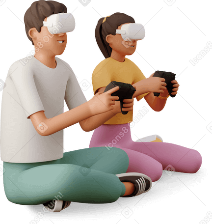 3D Man and woman with vr headset playing video games at home PNG, SVG