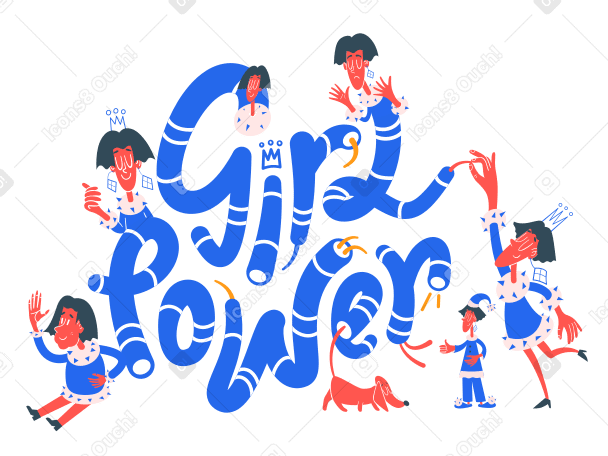 Mujeres de diferentes edades en letras de girl power PNG, SVG