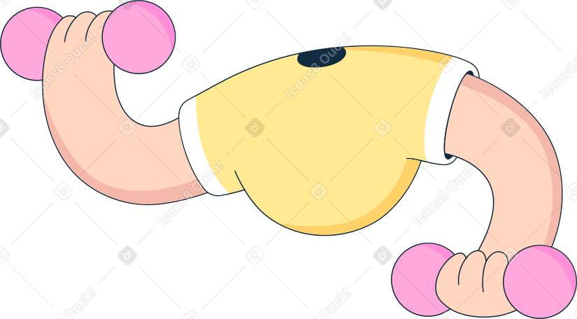 body in yellow t-shirt with pink dumbbells Illustration in PNG, SVG
