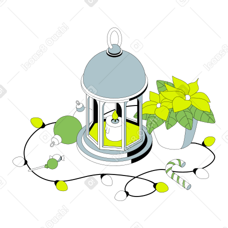 Lantern, Christmas decorations and candy animated illustration in GIF, Lottie (JSON), AE