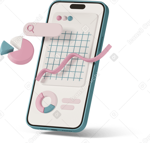 3D chart and statistics on phone Illustration in PNG, SVG