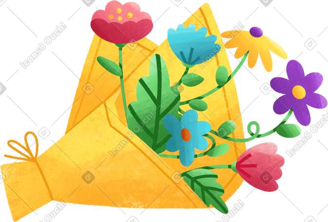 bouquet of flowers in yellow paper PNG, SVG