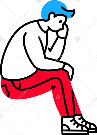 Мужчина сидит, подперев голову в PNG, SVG