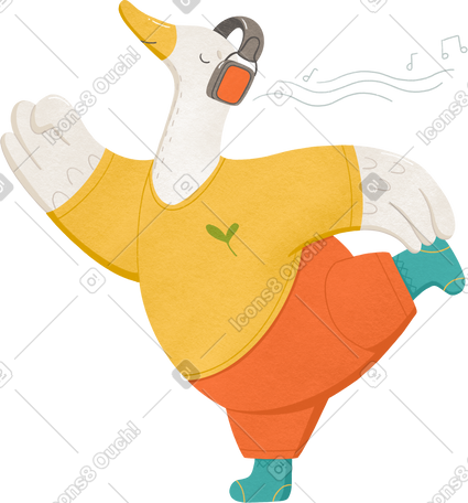 goose with headphones listening to music and doing gymnastics PNG, SVG