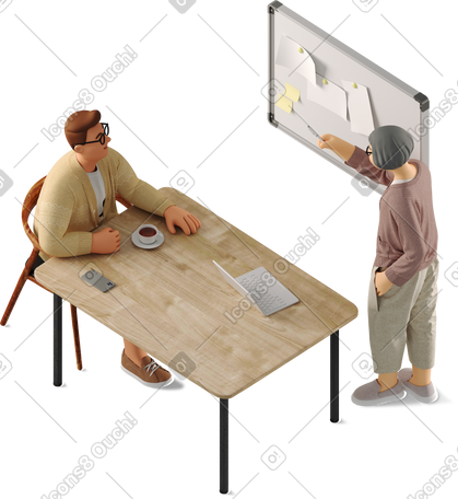 3D two people working on a project PNG, SVG