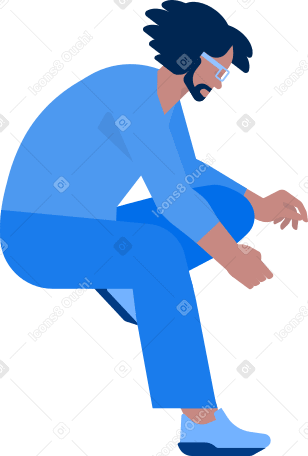 man in glasses sitting on bent leg PNG, SVG