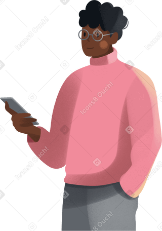 young man holding a phone Illustration in PNG, SVG
