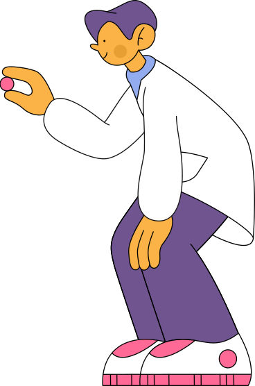 scientist in lab coat holds something with his fingers PNG, SVG